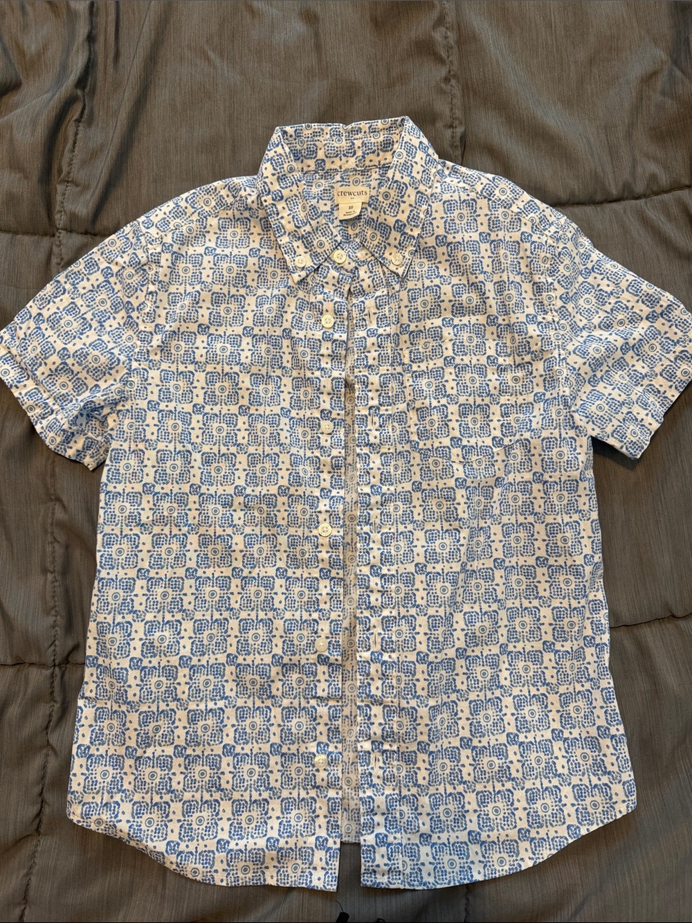 Crewcuts White and Blue Short Sleeve Button-Down Shirt J Crew vacation 10